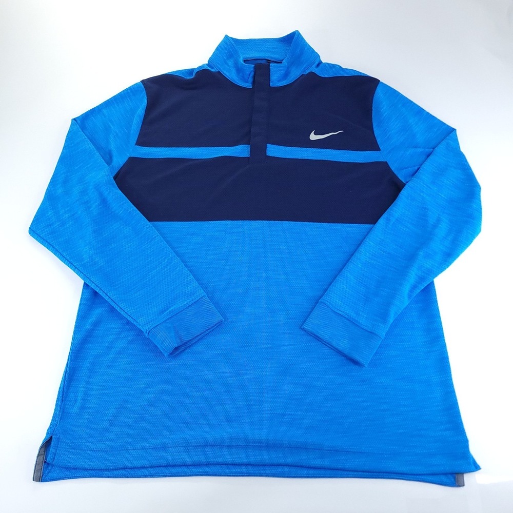 Nike Golf Shirt Mens Large Blue and Navy Colorblock Long Sleeve Snap Henley